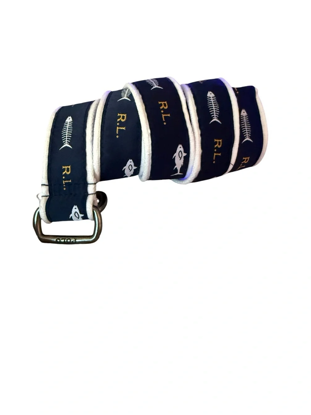 Polo Ralph Lauren Nautical Coastal Fish Motif Preppy Canvas Belt Youth Size 10